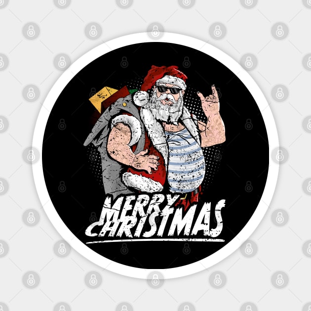 Merry Christmas cool tattooed santa claus with sunglasses Magnet by RockabillyM